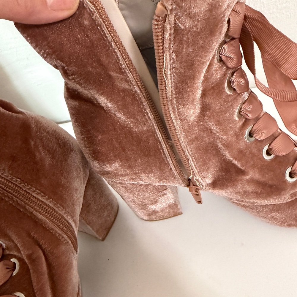 Reaction Kenneth Cole Velvet Heeled Boots in Blush